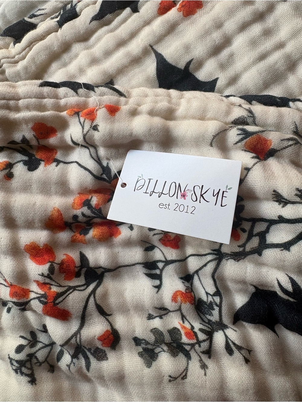 Dillon Skye Halloween Bat Floral Muslin Blanket 60x80 Orange Black NWT